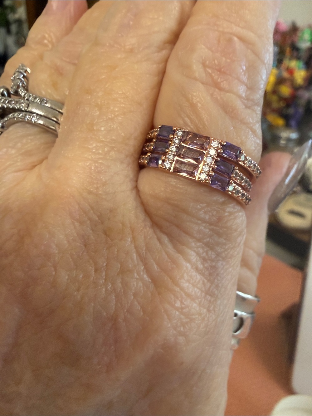 Purple Crystal Multi-Row Statement Ring - Unbranded